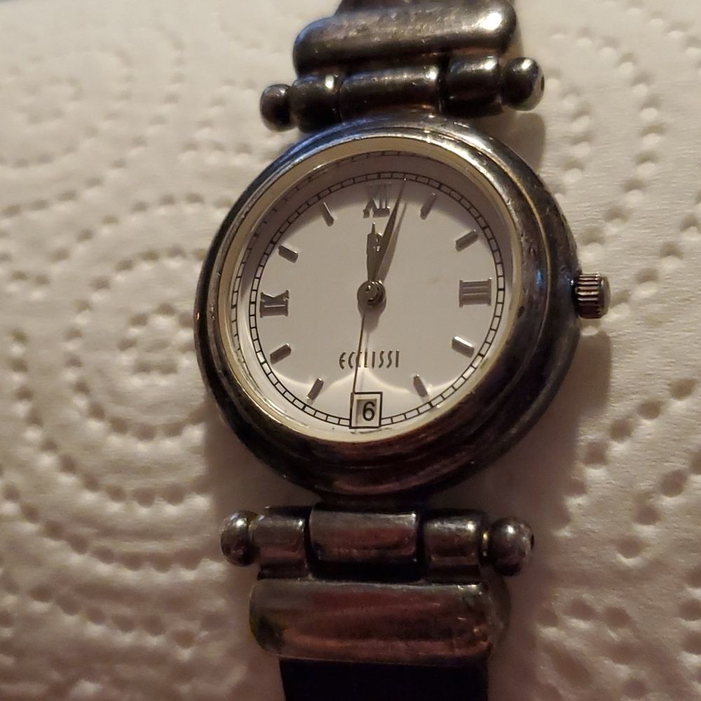 Vintage Ecclissi 925 Sterling‎ Silver Ladies Watch Date Function 116 New Battery